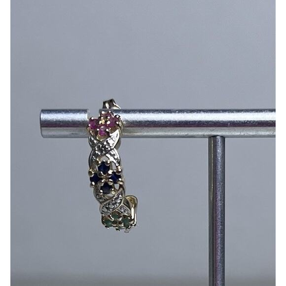 Gold Vermeil 925 Sterling Silver Sapphire Hoop Earrings Huggie Small Hoops - Picture 14 of 16